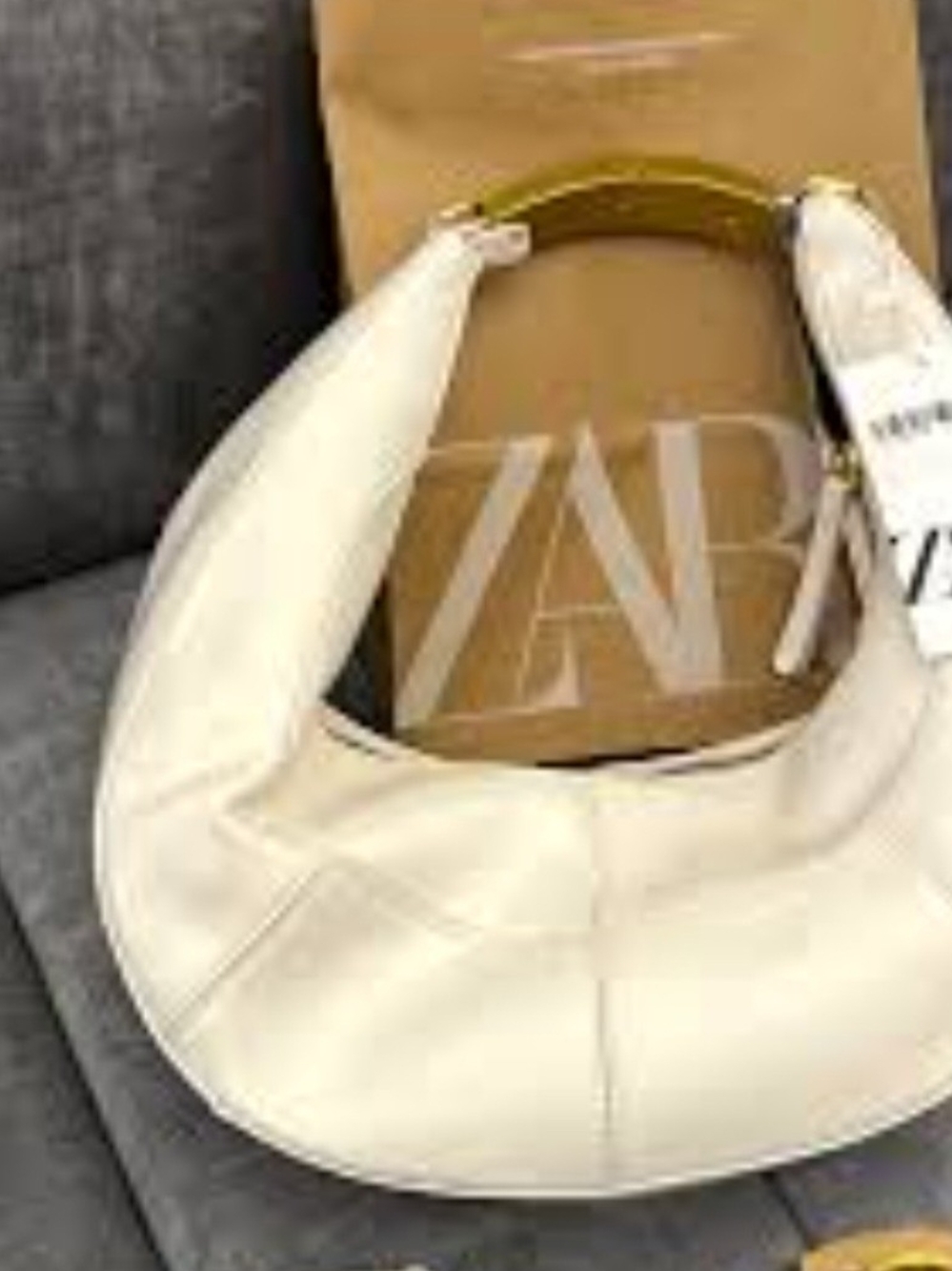 Zara Cream Hobo Bag with Gold Handle